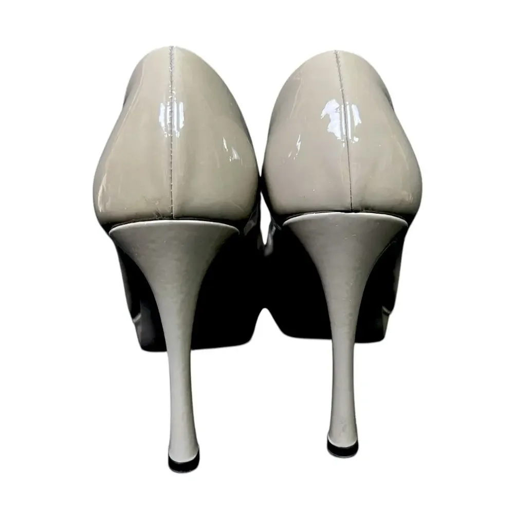 YSL Saint Laurent Paris Women's 38.5 Olive Gray Patent Leather Pumps Heels - Picture 6 of 8